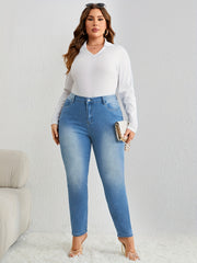 Solid Button Up Slim Fit Elastic Comfort Jeans