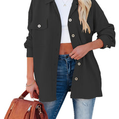 Corduroy Dual Pockets Jacket Lapel Open Front Jacket Women