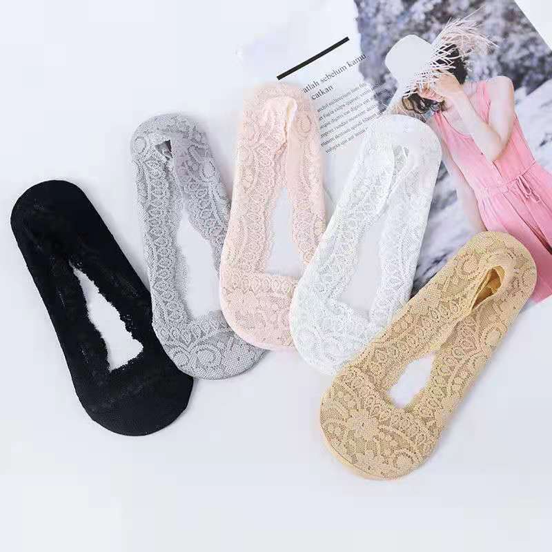 5 Pairs Women's Lace Floral Boat Socks