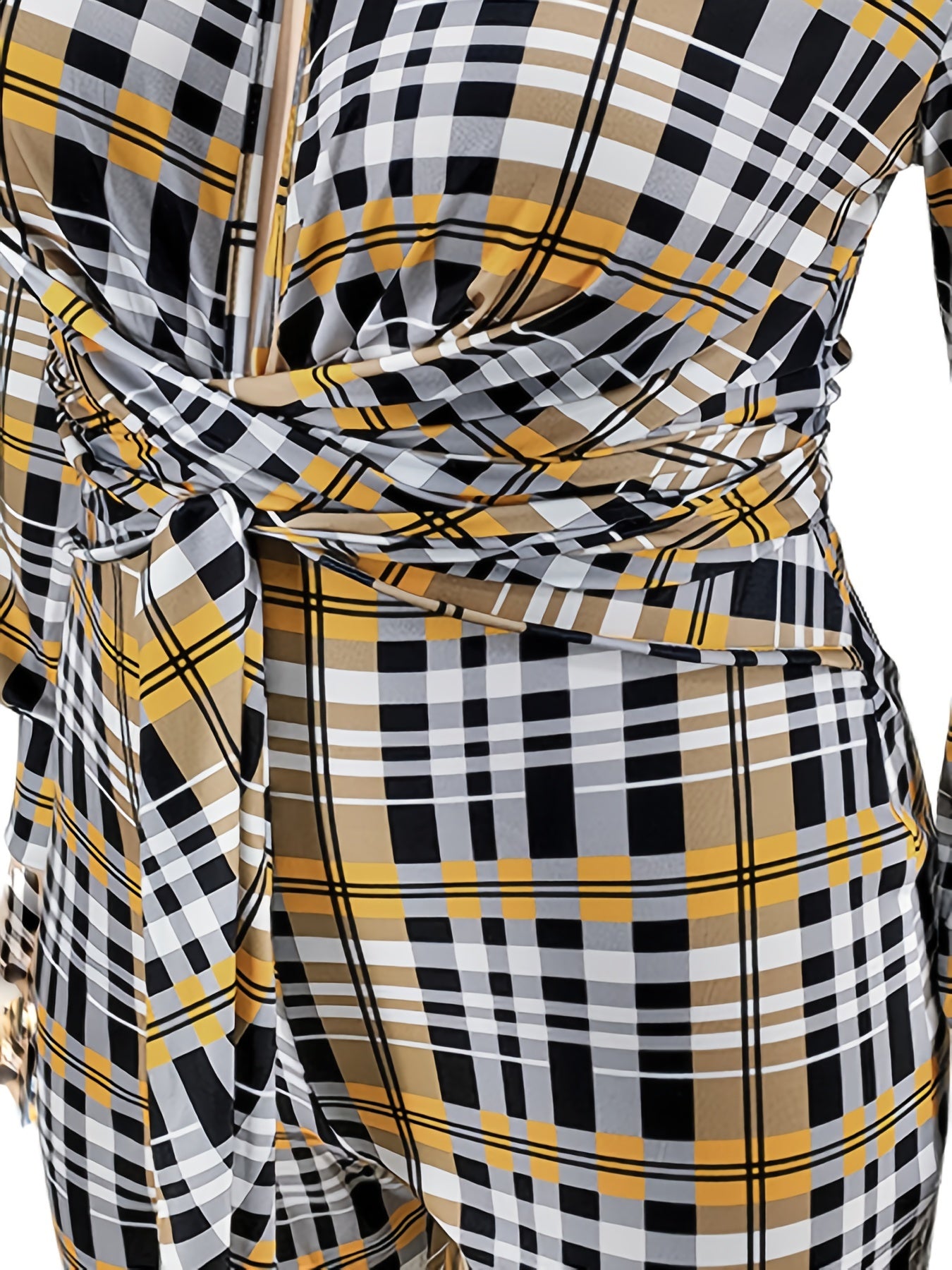 Plaid Pattern Knot Front Jumpsuit Women's Plus Size