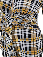 Plaid Pattern Knot Front Jumpsuit Women's Plus Size