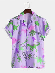 Dino Print Cuban Collar Short Sleeve Hawaiian Shirt for Men