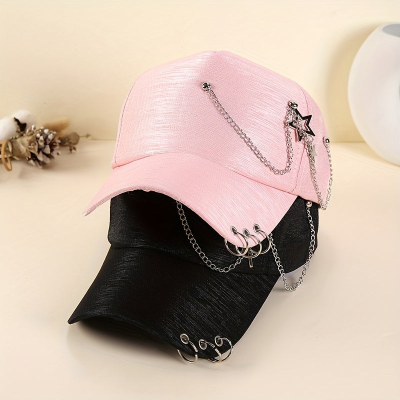 Star Chain Tassel Baseball Cap Solid Hip Hop Dad Hats & Pink