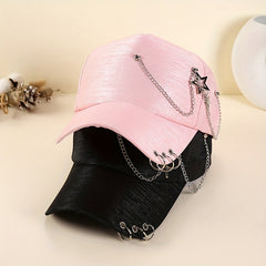 Star Chain Tassel Baseball Cap Solid Hip Hop Dad Hats & Pink