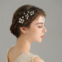 Crystal & Faux Pearl Decor Hair Pin Bridal Wedding Accessory