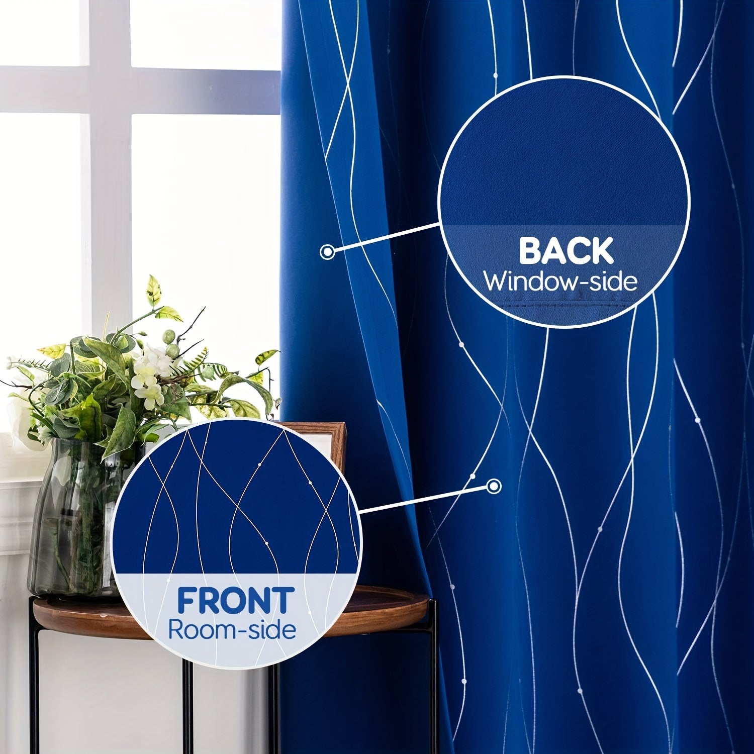 Eyelet Thermal Blackout Curtain Wave Line Dots Bedroom Living Room Decor