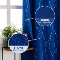 Eyelet Thermal Blackout Curtain Wave Line Dots Bedroom Living Room Decor