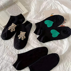 5 Pairs Heart & Bear Print Low Cut Ankle Socks Women's Stockings