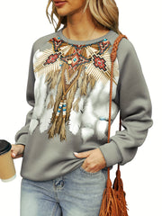 Graphic Print Pullover Sweatshirt Long Sleeve Crew Neck for Women