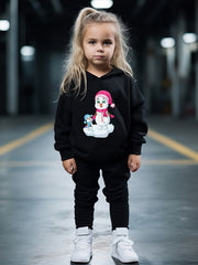 Snowman Print Hoodies Pants Set For Kids Sports Gift