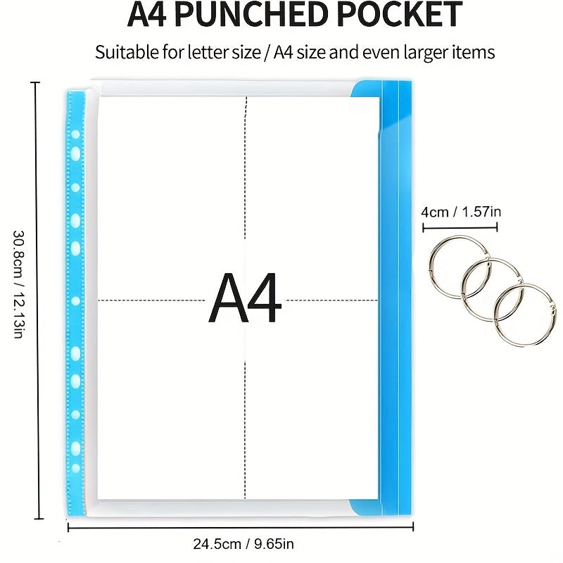 12 Packs of A4 Plastic File Folder Wallet with Iron Rings