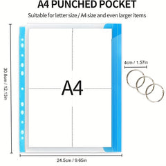 12 Packs of A4 Plastic File Folder Wallet with Iron Rings