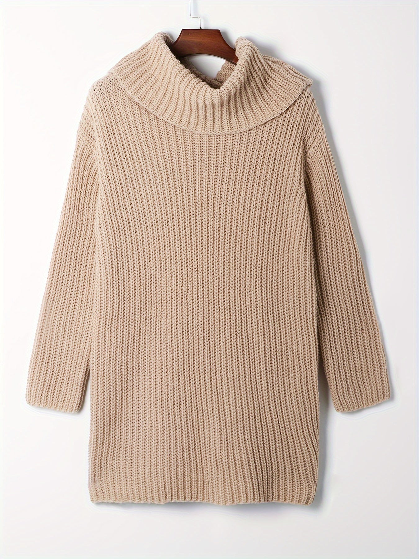Solid Long Sleeve Turtle Neck Sweater Dress