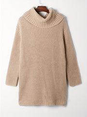 Solid Long Sleeve Turtle Neck Sweater Dress