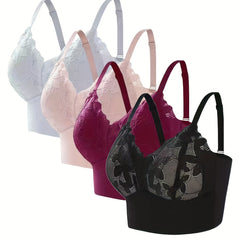 4pcs Lace Wireless Push Up Bras Comfy & Breathable Lingerie