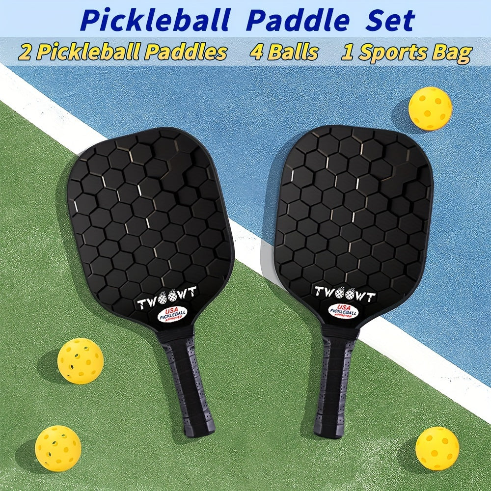 2pk Fiberglass Pickleball Paddles w/ Bags & 4 Balls Set