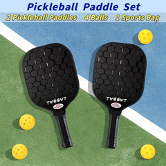 2pk Fiberglass Pickleball Paddles w/ Bags & 4 Balls Set
