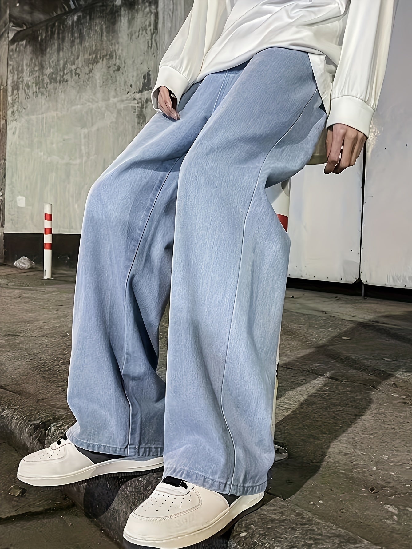 Loose Fit Jeans Mens Casual Street Style Denim Pants With Pockets