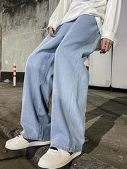 Loose Fit Jeans Mens Casual Street Style Denim Pants With Pockets