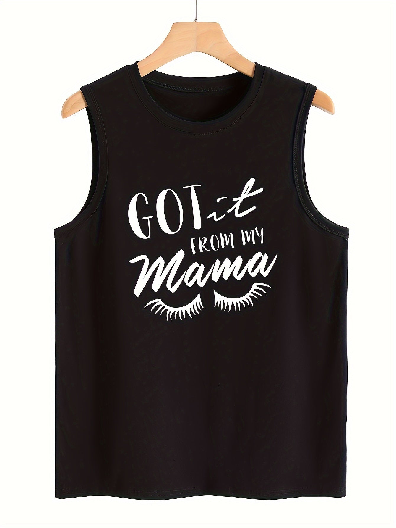 Eyelash & Letter Print Sleeveless Tank Top Slim Fitted Tunic Top