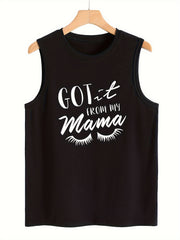 Eyelash & Letter Print Sleeveless Tank Top Slim Fitted Tunic Top