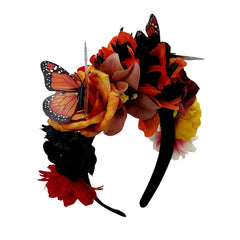 Boho Floral Headband with Butterflies - Adjustable Hair Hoop for Weddings