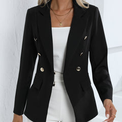 Basic Blazer Women's Plus Solid Double Button Long Sleeve