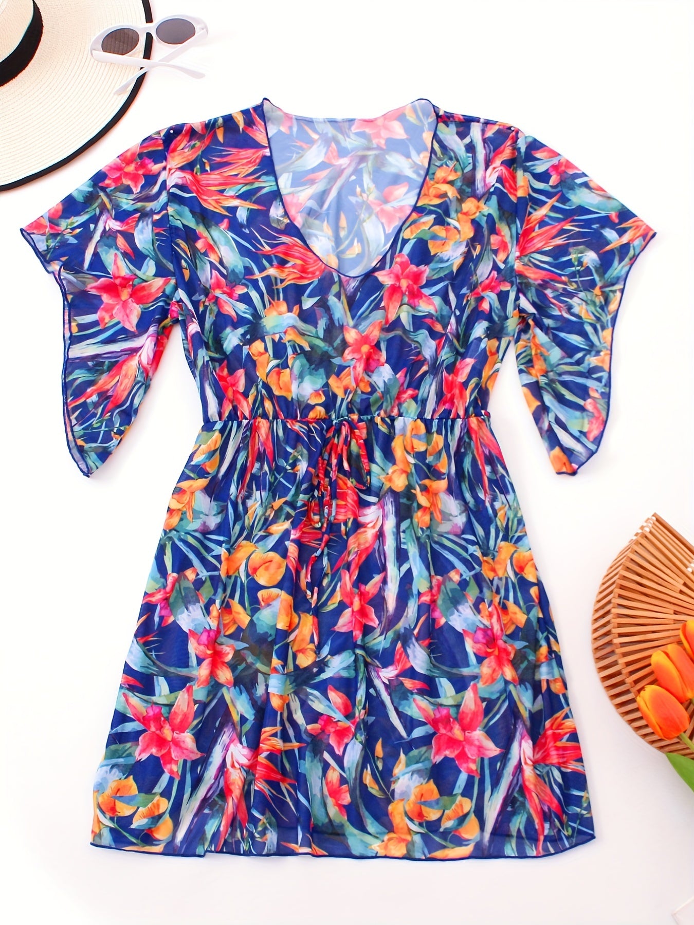 Floral Print Sheer Cove Up High Stretch Sexy Cover Up