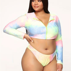 Tie Dye Long Sleeve Round Neck Tankini Set