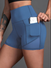 High Waist Mesh Insert Yoga Sports Shorts With Pocket Women's Activewear
