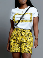 Leopard Print Top & Belted Shorts Set