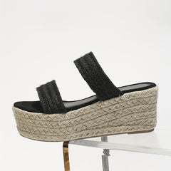 Women's Double Strap Wedge Sandals Slip On Platform Espadrille Beach Shoes