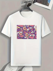 Cartoon Pattern Print Men's Comfy Sports T shirt Graphic Tee