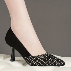 Plaid Stiletto Heels Faux Leather Pointed Toe Pumps