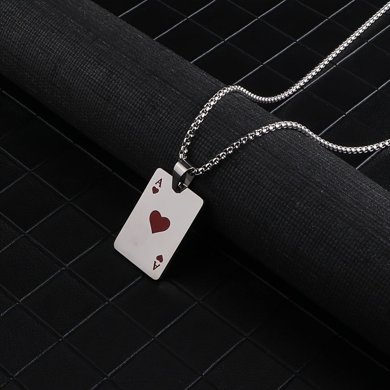 Boys Poker Pendant Necklace Stainless Steel Hip Hop Style