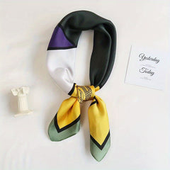 Flower Print Square Scarf Block Neckerchief Silk Bandana Head Wrap