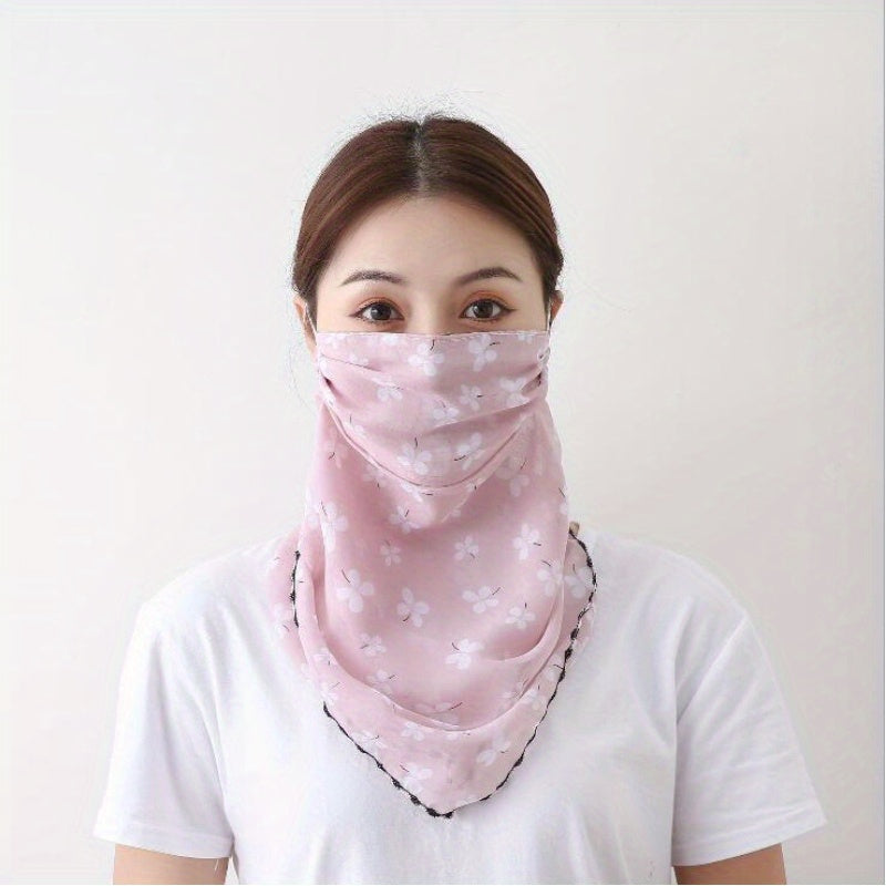 Floral Print Gauze Veil Neck Gaiter Sun Protection Face Cover