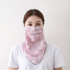 Floral Print Gauze Veil Neck Gaiter Sun Protection Face Cover