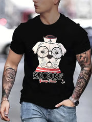 Men's Cartoon Dog Print T shirt Casual Slightly Stretch Crew Neck Tee