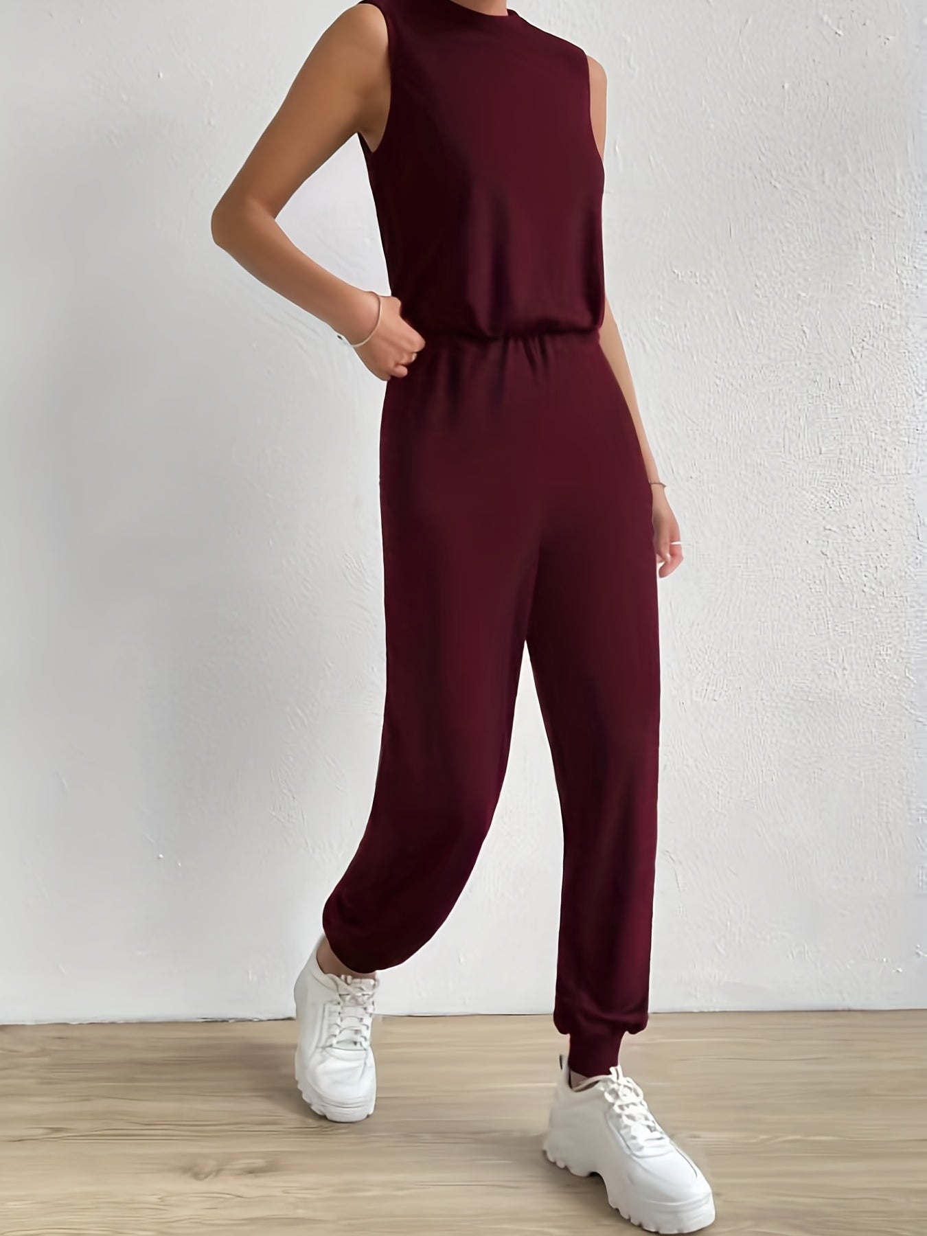 Sleeveless Waist Jumpsuit Solid Workout Women's Clothing