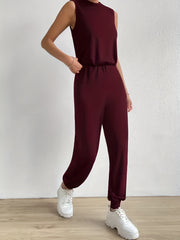 Sleeveless Waist Jumpsuit Solid Workout Women's Clothing