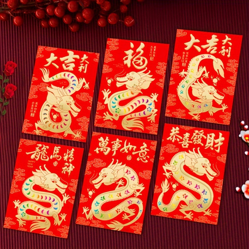 6pcs Year Dragon Red Envelope Cartoon Dragon Zodiac 3D Lucky Money Envelope