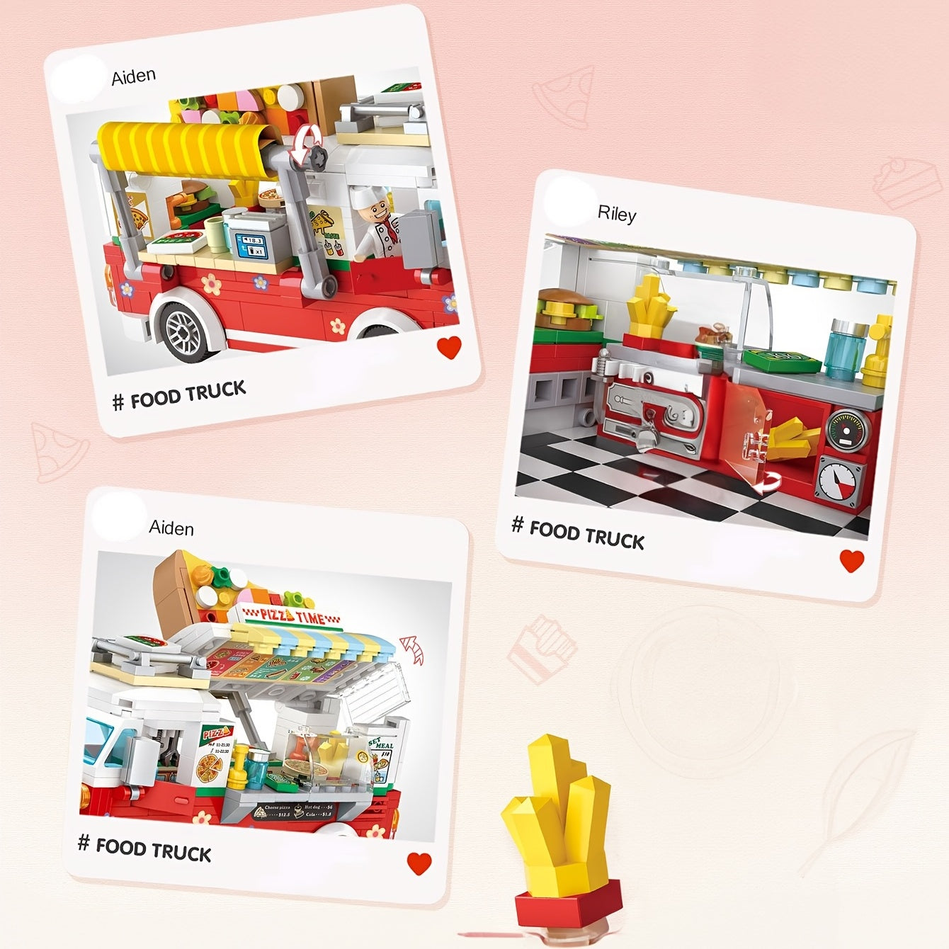 Amusement Park Fruit Car Dessert Car Pizza Car Coffee Car Mini Building Blocks