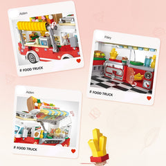 Amusement Park Fruit Car Dessert Car Pizza Car Coffee Car Mini Building Blocks