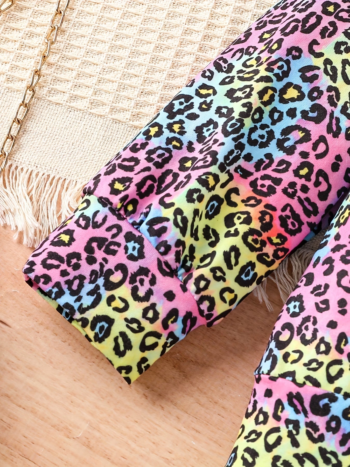 Colorful Leopard Pattern Girl's 2pcs Hoodie & Leggings Set Outfits