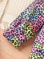 Colorful Leopard Pattern Girl's 2pcs Hoodie & Leggings Set Outfits