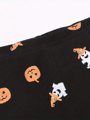 Kids 2pcs Halloween Pajamas Set Pumpkin Print Loungewear Cotton PJ Set