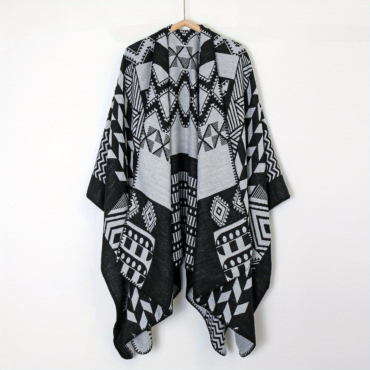 Boho Plaid Jacquard Shawl Vintage Warm Wrap Large Blanket Scarf Poncho Capes