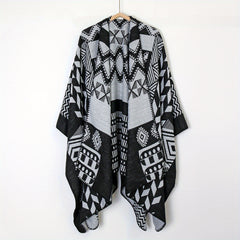 Boho Plaid Jacquard Shawl Vintage Warm Wrap Large Blanket Scarf Poncho Capes