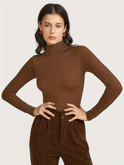 Solid Long Sleeve Turtleneck Top Soft High Neck Tee Shirt